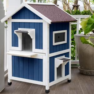 Rockever Outdoor Cat House, Large Outdoor Houses for Feral Cats Wooden Outside Cat Shelter Weatherproof with Escape Door