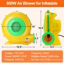 Bounce House Blower, 950W/1.27HP Commercial Air Blower with Double-Sided Fan Blade Design, Strong Wind and Great Heat Dissipation Properties for Bouncy Castle, Jump Slides, Arch, Inflatables