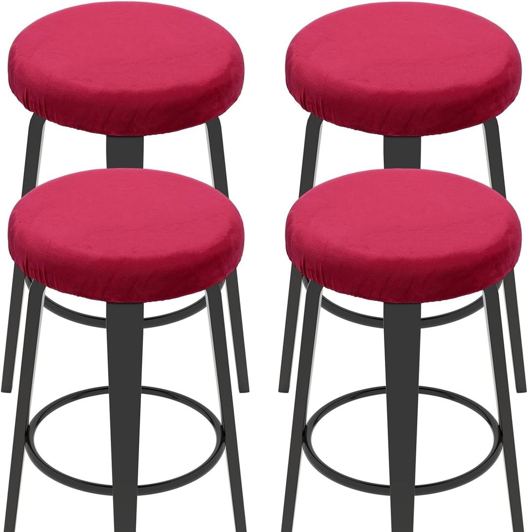 uxcell 2 Pcs Velvet Bar Stool Covers, 14-18 Inch Round Bar Stool Cover with Elastic Band Stretch Chair Seat Cover for Round Stool ChairChoose Larger Size, Red