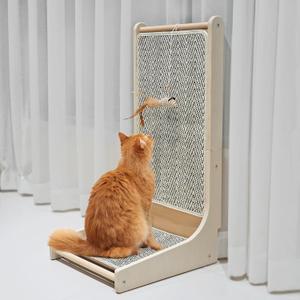 PETKARAY Cat Scratcher, Sisal Cat Scratch Pad, L Shape Scratching Board for Indoor Kitty, Floor Mounted Scratcher with Mouse Toy Catnip (Chevron)