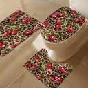 4 PCS Leopard Print Cherry Shower Curtain Set 72Wx72H,Toilet Lid Cover,Non-Slip Rugs and U-Shaped Mat,Cheetah Lips Bathroom Sets with Rugs Shower Accessories 12 Hooks for Bathroom Decor