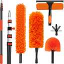 26FT High Reach Duster Cleaning Kit with 5-20 FT Extension Pole,High Ceiling Dusting and Window Cleaning Kit with Microfiber Feather Duster,Cobweb Duster,Ceiling Fan Duster,Window Squeegee Cleaner