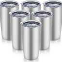 20 oz Tumblers Bulk Stainless Steel Tumbler with Lid Double Wall Vacuum Insulated Coffee Mug 20oz Powder Coated Cup for Hot and Cold Drinks, Stainless, 6 pack