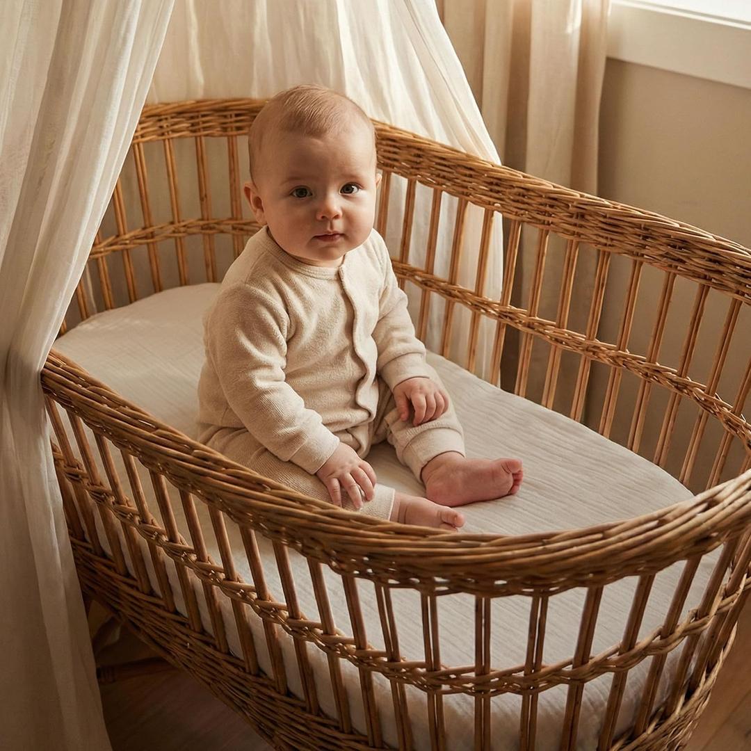 Gllquen Baby 3-Pack Muslin Cotton Bassinet Sheets, 33"x20" Bedside Sleeper, Leafy Green