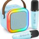 Karaoke Machine for Kids Adults, Portable Bluetooth Mini Karaoke Microphone Singing Speaker Karaoke Player with 2 Wireless Mic, for All Smartphones,Birthday, Family,Home Party(Blue)