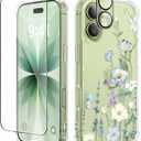 GVIEWIN for iPhone 17 Case, with Screen Protector+Camera Lens Protector, [NonYellowing] Clear Floral Slim Shockproof Protective Hard PC Back Women Phone Case for iPhone 17 6.3", Aquilegia/White