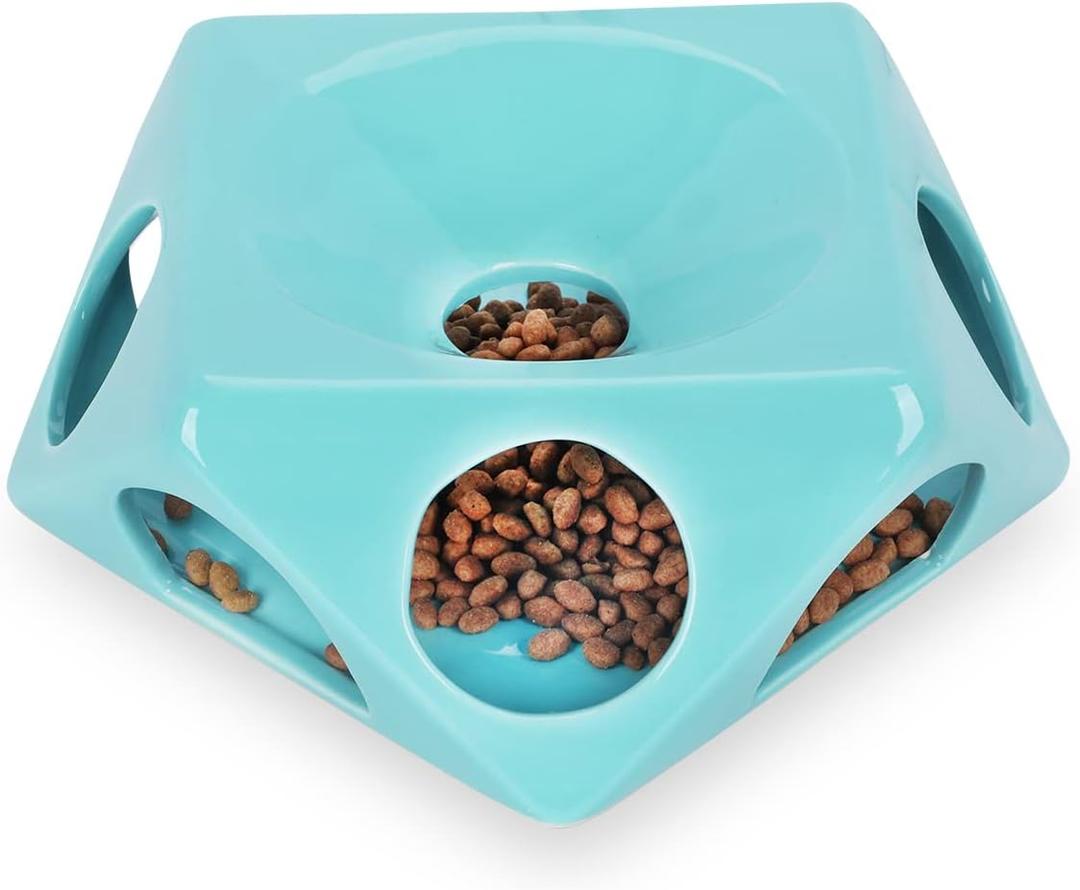 Ceramic Slow Feeder Cat Bowl, Fun Interactive Slow Feeder for Cats (Turquoise)