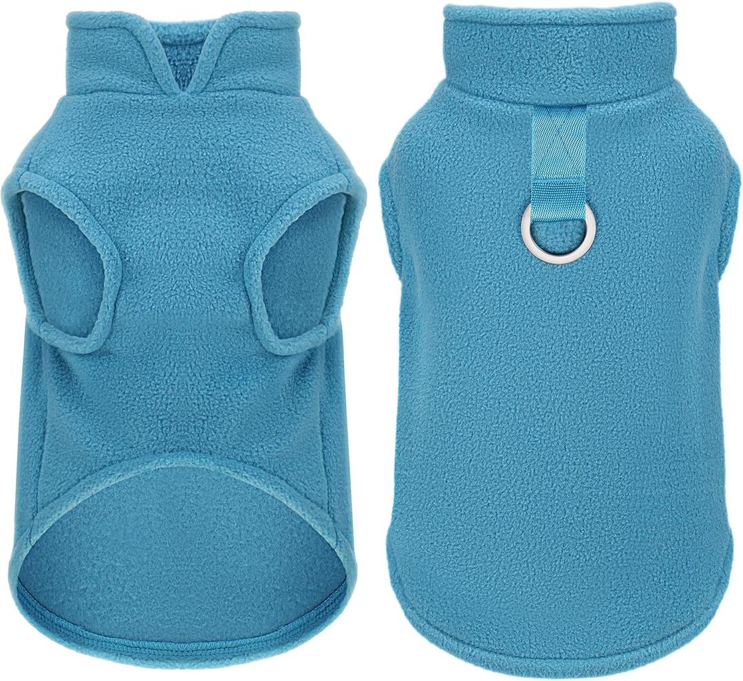 Sleeveless Pullover Fleece Vest for Small Dogs: Cozy Polyester Dog Jacket, Tank Top Sweater with Leash Ring and Armholes C Soft, Warm, and Easy-to-Wear Design for Everyday Comfort Lake Blue S