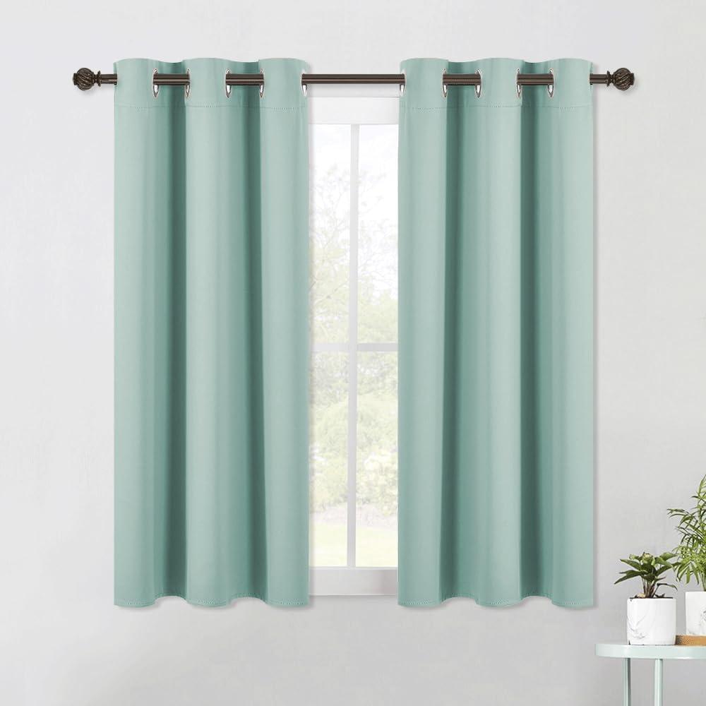 NICETOWN Aqua Blue Kitchen Blackout Short Curtain Panels for Bedroom, 2 Panels, W42 x L45 -Inch, Thermal Insulated Grommet Top Blackout Draperies and Drapes
