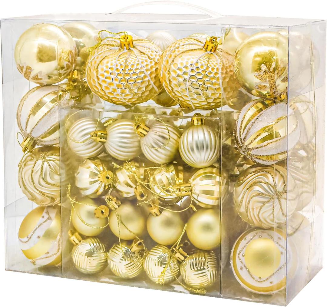 48PCS Christmas Balls Ornaments Set, 3.15 Inch Plastic Gold Christmas Baubles Hanging Balls for Xmas Tree Decorations