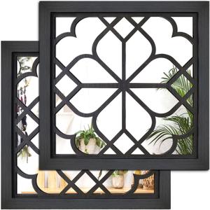 Wocred 2 PCS Square Wall Mirror,Gorgeous Rustic Farmhouse Accent Mirror,Black Entry Mirror for Bathroom Renovation,Bedrooms,Living Rooms and More(12x12)