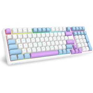 E-YOOSO Z-99 Wireless Mechanical Hot Swappable Custom Keyboard, 96% RGB Backlit Tri-Mode BT5.0/2.4GHz/USB-C, Pre-lubed Linear Switches, Gasket Structure, Gaming Keyboard, Software Support (White Blue--RGB)