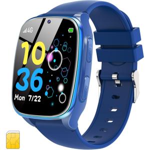 4G Kids Smart Watch - Kids Phone Watch for Boys Girls Ages 3-12, No GPS, SIM Card is Included, First Safe Phone for Child with SOS Call, Camera, Games, Video Call (Navy)