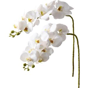 2Pcs White Orchids Artificial Flowers 38" Long Stem Fake Orchid,Real Touch Latex Faux Phalaenopsis with 9 Large Orchids for Home Dcor Centerpiece Arrangements