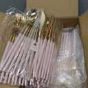 SUT 160Pcs Pink and Gold Plastic Silverware, Heavy Duty Plastic Silverware, Valentines Plastic Utensils, 80 Plastic Forks, 40 Knives, 40 Spoons, Disposable Cutlery for Parties, Valentines(Pink Gold)