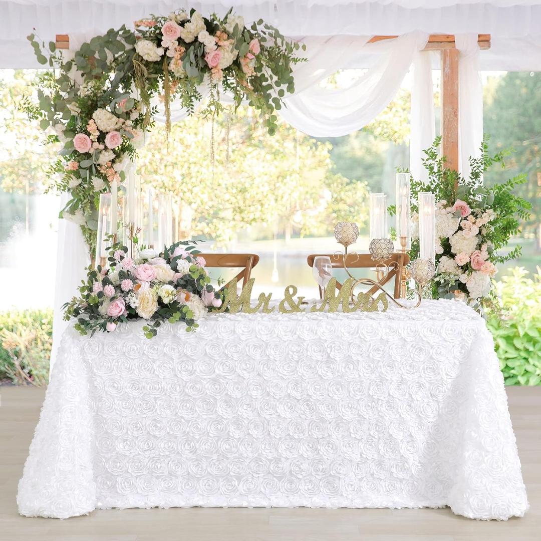 Fanqisi White Table Cloths Satin Table Cover 90x156 Inches for Baby Shower Wedding Boys Birthday Party Table Decoration (90"x156", White)