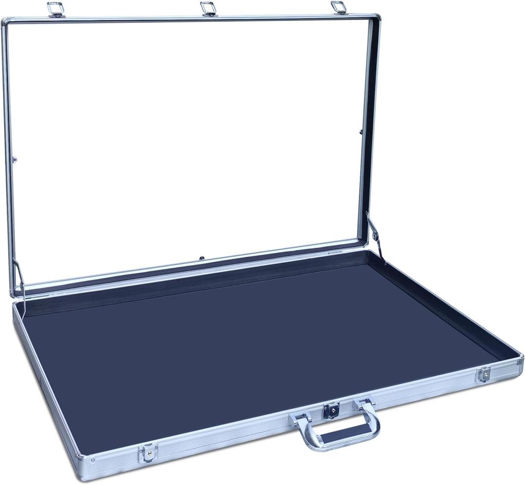 Portable Trade Show Display Case, Aluminum Polycarbonate Show case with Lock, 32"x22" Table Top Sports Card Display Case for Jewelry, Trading Cards, and Collectibles Shows