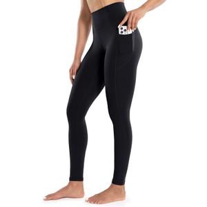 Workout Leggings with Pockets for Women High Waist Yoga Pants 25"/28" Cream Soft Lightweight Athletic Gym Tights (Medium, Black)