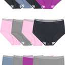 Fruit of the Loom Women's Eversoft Cotton Underwear Multipacks, Tag Free & Breathable, (10, Brief - Grey/Pink/Blue)