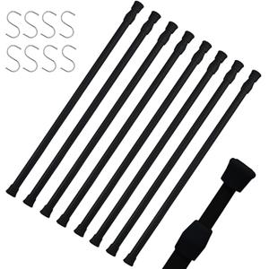 8 Packs Small Tension Rods 16 to 28 inch And 7 Hooks Spring Adjustable Bars for Camper RV Refrigerator, Kitchen Windows, Cupboard Utensils, Closet, and Cabinet, Black 8 Packs Small Tension Rods 16 to 28 inch And 7 Hooks Spring Adjustable Bars for Camper RV Refrigerator, Kitchen Windows, Cupboard Utensils, Closet, and Cabinet, Black