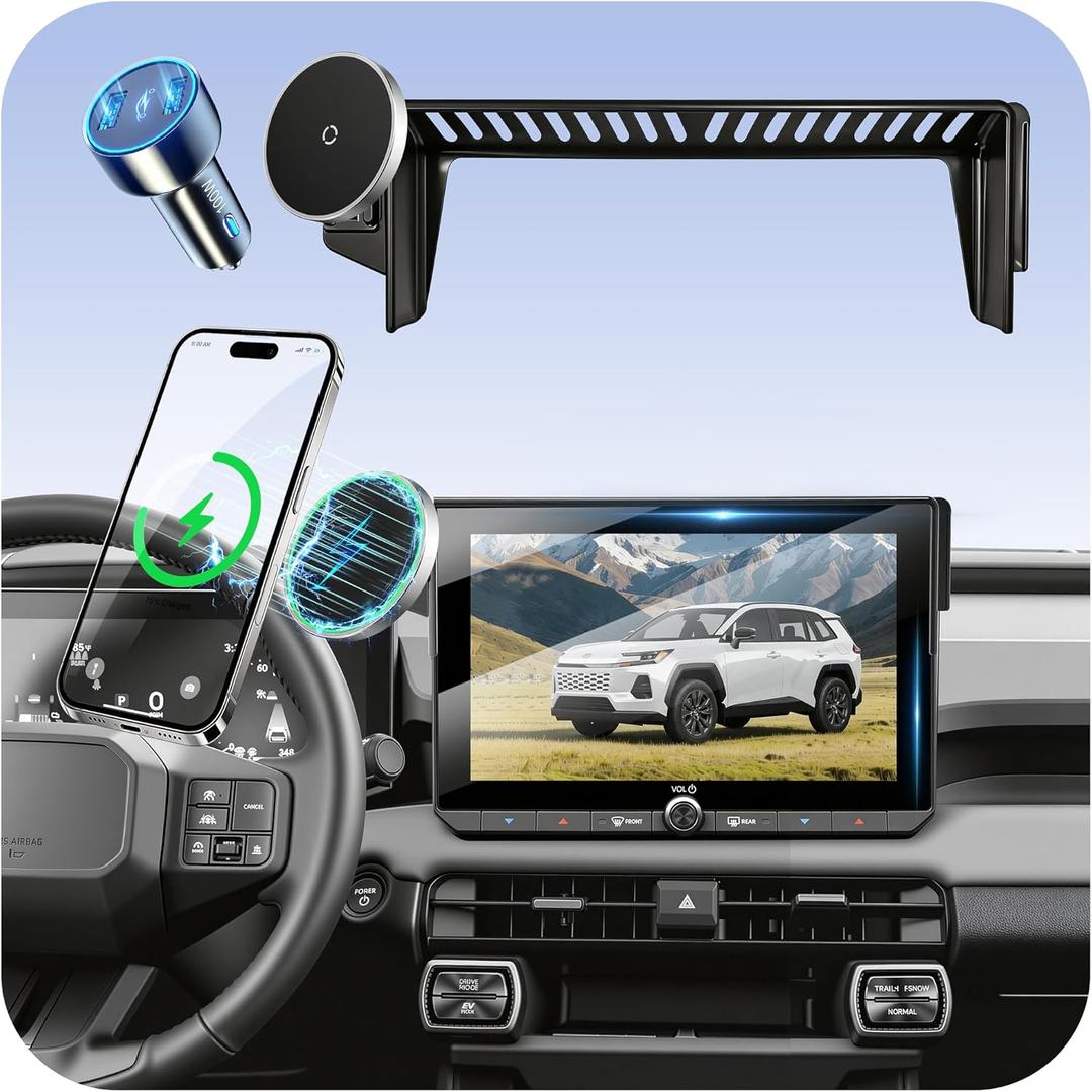 Car Phone Holder for Toyota RAV4 (2026,10.5 inch),MagSafe Car Mount Charger,Magnetic Phone Holder,15W Wireless Charging,Screen Phone Holder,360 & Hands Free,RAV-4 Interior Accessories