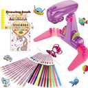 Hoarosall Drawing Projector for Kids, Art and Craft Kit, Toys for Girls Aged 3+, Drawing Supplies, Including Colored Pencils, Crayons, Coloring Books, Gift for 3+ Year Old Girls (Purple)