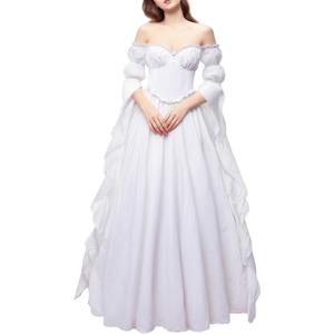 Renaissance Costume Women Victorian Gothic Witch Dress (Small-Medium, White)