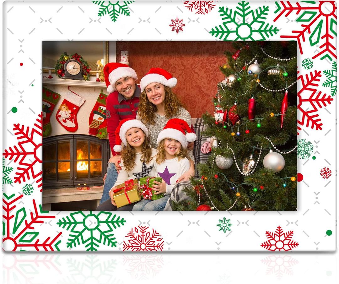 party greeting Christmas Picture Frame 4x6 Christmas Ceramic Photo Frame Decorations Holiday Christmas Xmas Gifts Vertically or Horizontally Suitable for Desktop Use (Snowflake)