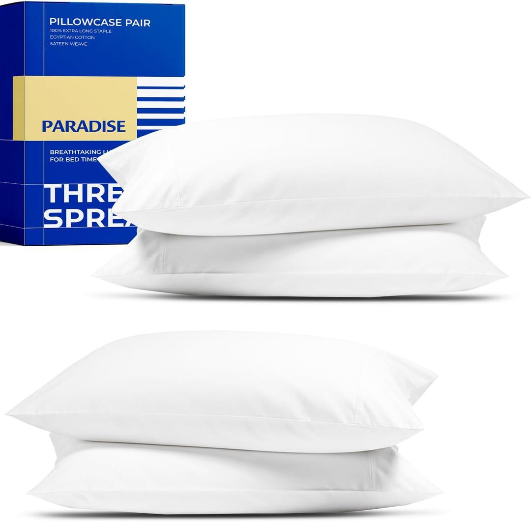 Thread Spread 100% Egyptian Cotton King Size Pillow Cases Set of 4 - Luxury 1000 Series Paradise Collection Pillow Cases King Size (Pack of 2, White), Soft Cooling Hotel Egyptian Cotton Pillowcases