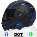 Motorcycle Bluetooth Modular Helmet, DOT Approved Dual Visor Full Face Flip Up Bluetooth Integrated Motorcycle Helmet for Adults Men and Women S