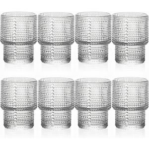 ZOOFOX Set of 8 Juice Glasses, 7 oz Heavy Base Hobnail Glassware for Drinking Orange Juice, Stackble Vintage Drinking Glasses for Beer, Cocktail, Soda, Beverage, Whiskey, Iced Coffee