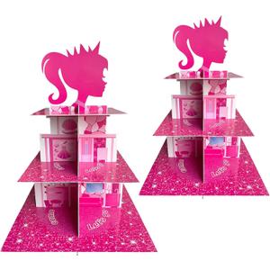 Zliisang 2-Piece Pink Princess Cupcake Stand - 3-Tiered Dessert Table Display with Pink Centerpieces for Girls' Birthday Parties & Baby Showers