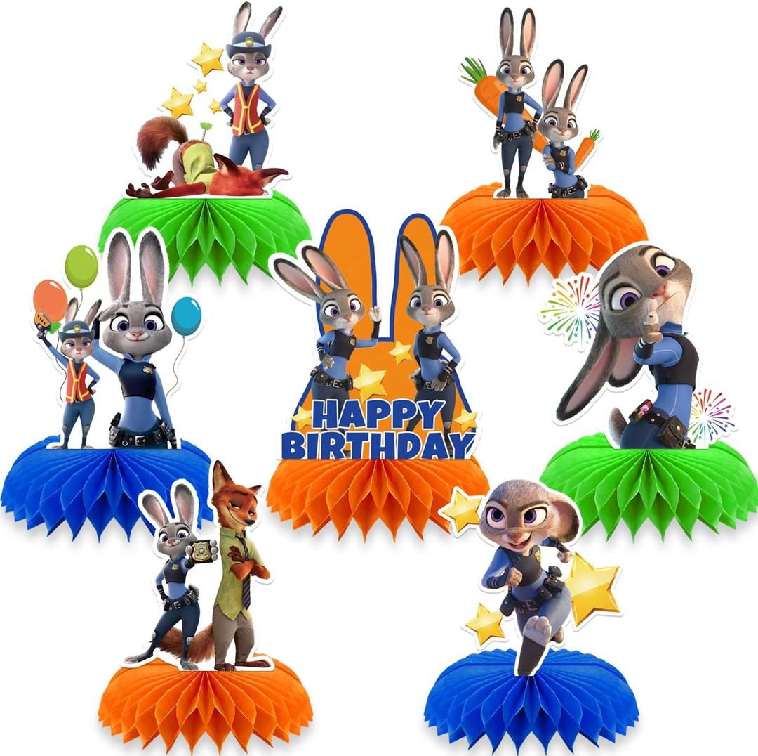 7Pcs Cute Animal Honeycomb Table Centerpiece, Movie Themed Party Supplies, 3D Cartoon Desktop Decorations, Birthday Party Decorations Supplies