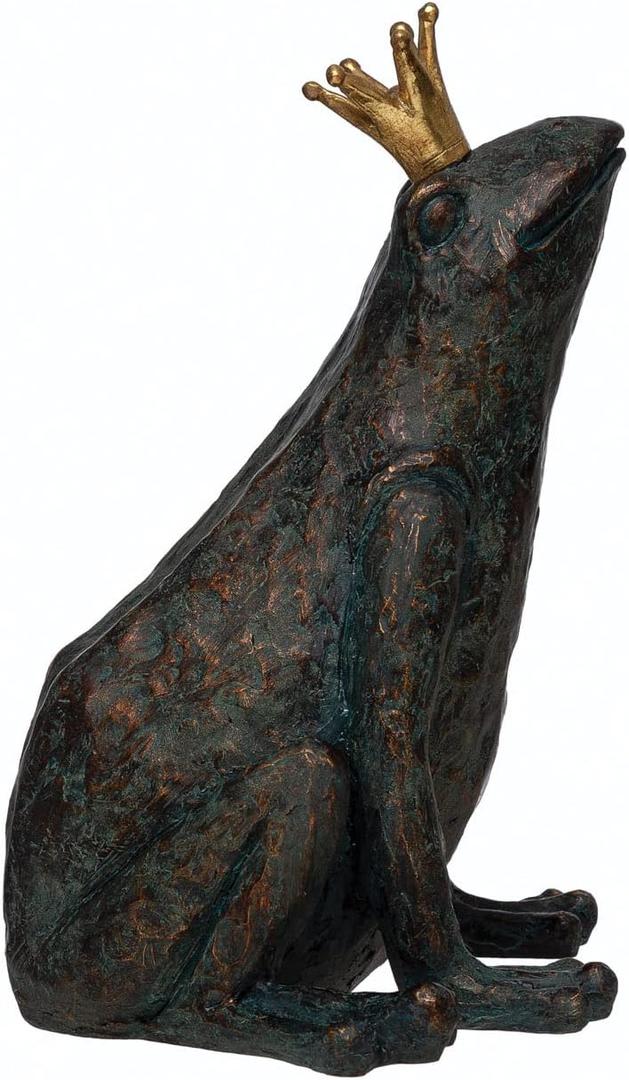 Resin Frog with Gold Crown, Patina Finish