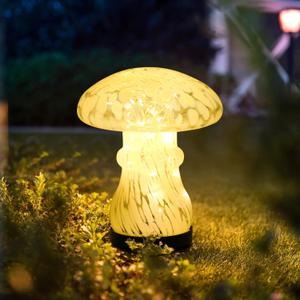 Solar Mushroom Light Handcrafted Glass Outdoor Decorative Light, Solar Powered LED Yard Ornament for Patio, Pathway, Lawn, Garden, Waterproof, Auto On/Off, White