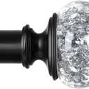Black Curtain Rods 32 to 58 Inches (2.6-4.8ft), USFOOK 7/8 Inch Telescoping Splicing Drapery Rods for Windows 20 to 54 Inch, Decorative Translucent Finials