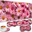 Large Gaming Mouse Pad + Keyboard Wrist Rest + Wrist Support + Coaster Set, Memory Foam Ergonomic for Easy Typing, XXL Extended Gaming Mouse Pad Table Pad - Pink Daisy, 17.32 x 3.53 inches