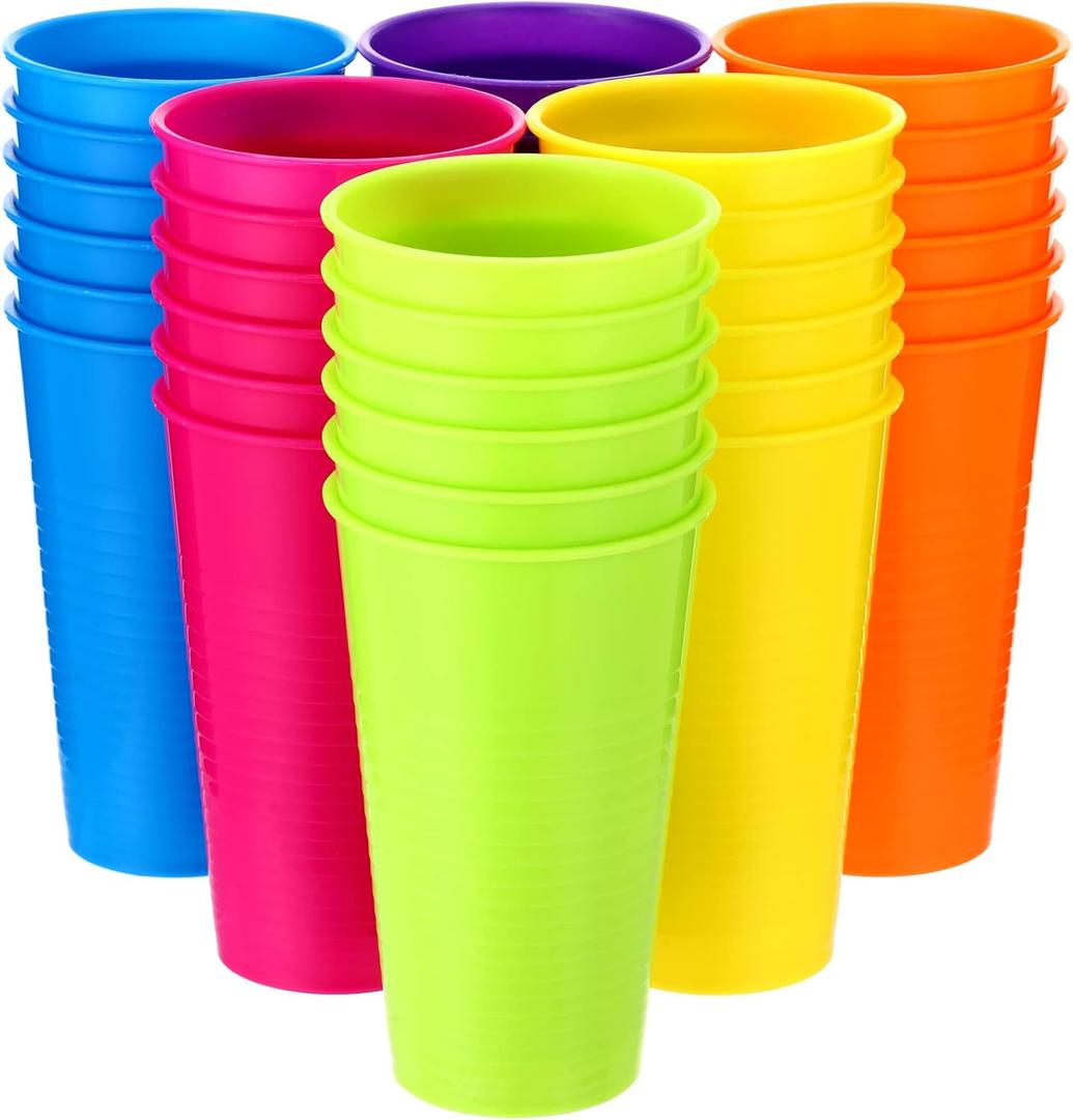Suclain Set of 36 Colorful Plastic Tumblers 14 oz Kids Plastic Cups Bulk Unbreakable Restaurant Drinking Cup Large Reusable Mug Summer Drinking Tumblers for Ice Tea Kitchen Supplies Party, 6 Colors