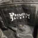 Premium Jackets Men's Notch Lapel Two Button Black Leather Blazer Jacket, L