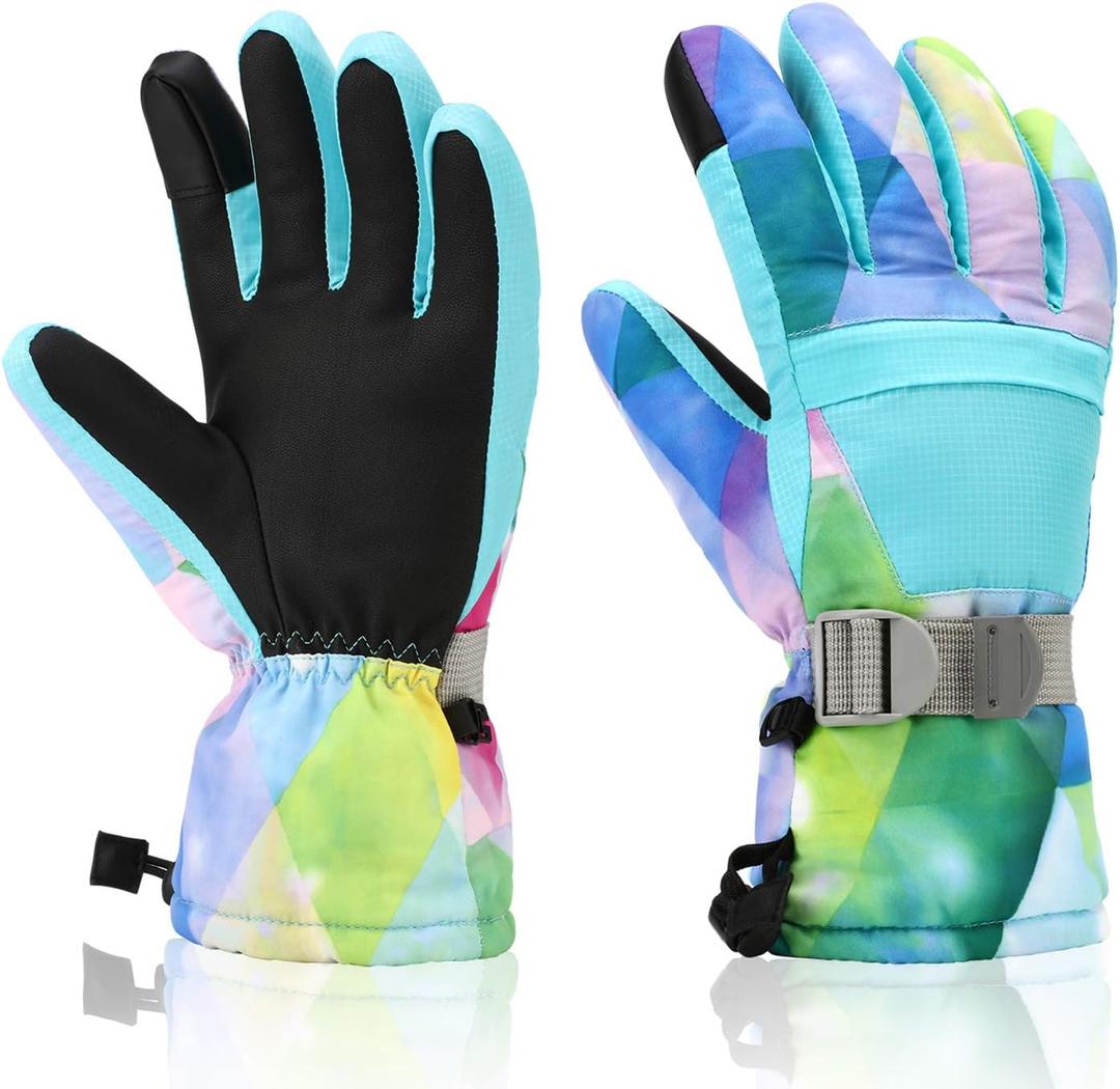Ski Gloves for Men Women Kids - Waterproof Thermal Winter Snow Gloves, Touchscreen Compatible for Skiing, Snowboarding, Cold Weather, Parent-Child Outdoor Activities