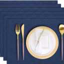 LANDVIEW Cloth Placemats Set of 6, Cotton Linen Blend Machine Washable Durable Linen Table Mats, Heat Resistant Placemats Wrinkle Free Place Mats for Dining Table, Easy to Clean (Navy Blue, 6)