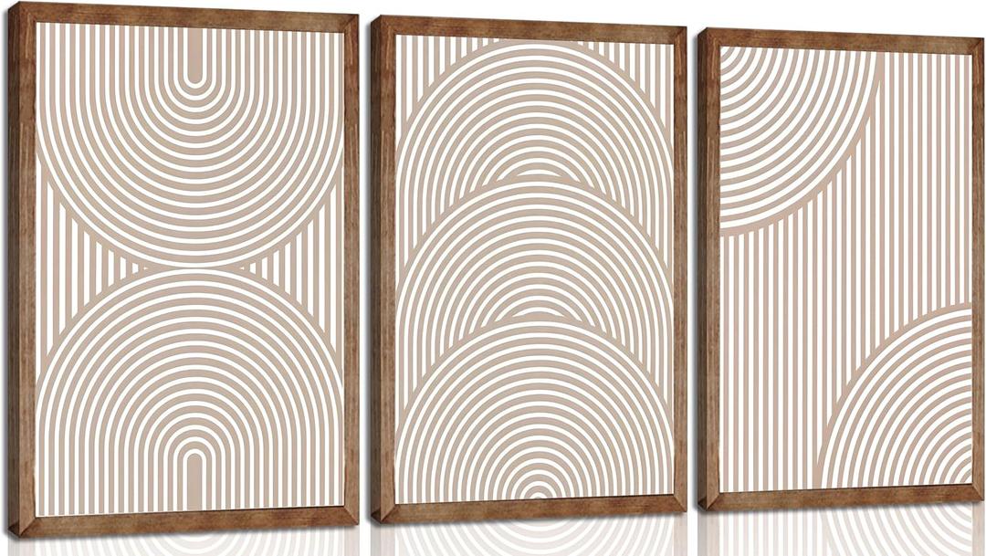 3Pcs Beige Neutral Wall Art Boho Minimalist Line Canvas Paintings Abstract Beige and White Line Wall Decor Mid Century Geometric Posters Prints for Living Room Bedroom Office Art Pictures Unframed