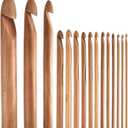 Hestya 15 Pieces Wooden Bamboo Crochet Hooks Set 3 to 25 mm in Diameters Handcrafted Knitting Needles Weave Yarn Craft