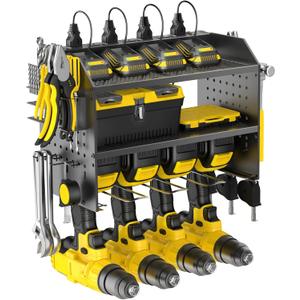 Power Tool Organizer Wall Mount with Charging Station, Drill Holder, Adjustable Layers, Heavy Duty Garage Tool Organizer Storage with 8 Outlet Power Strip, Christmas Gifts for Men, Dad, Husband