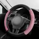 PIC AUTO Steering Wheel Cover, Silk Grain Leather Car Steering Wheel Protector, Comfortable Grip, Universal 14.5-15.5 Inch Anti-Slip Steering Wheels Accessories for Men & Women (Pink)