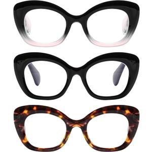 3 Pack Oprah Style Cat Eye Reading Glasses Women, Oversized Anti Blue Light Cateye Readers with Spring Hinges