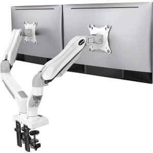 HUANUO Dual Monitor Stand - Full Adjustable Monitor Desk Mount Swivel Vesa Bracket with C Clamp, Grommet Mounting Base for 13 to 32 Inch Computer Screens - Each Arm Holds 4.4 to 19.8lbs - Whtie (White)