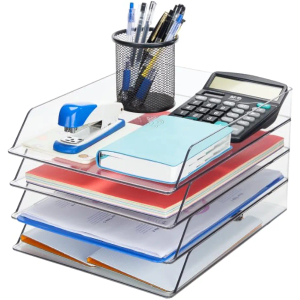 Segulah 4 Pack Stackable Paper Organizer Letter Tray, Paper File Holder Organizer, 4-Tier Letter Tray Desk Organizers for Office Supplies Books Magazines Notes, Desktop Organization and Storage
