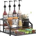 Alyoen Coffee Syrup Organizer Rack, 3-Tier Coffee Station Organizer for Countertop, Coffee Bar Organizer with 35K Cup Storage Basket, Coffee Syrup Holder Stand for Coffee Bar Accessory, Syrup - Wine