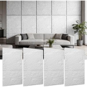4 3D Faux Stone Wall Panels, 4PCS PU Stone Panels-47.24"x23.62" Wainscoting Panels for Interior Wall Decor, Waterproof Stone Texture Panels for DIY, TV Wall, Bedroom, Living Room, Office & Home